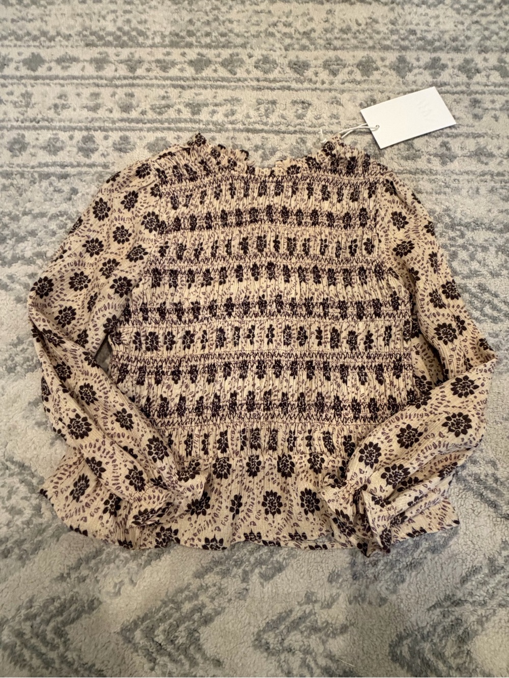 Zara Cream Blouse with Dark Brown Floral Print